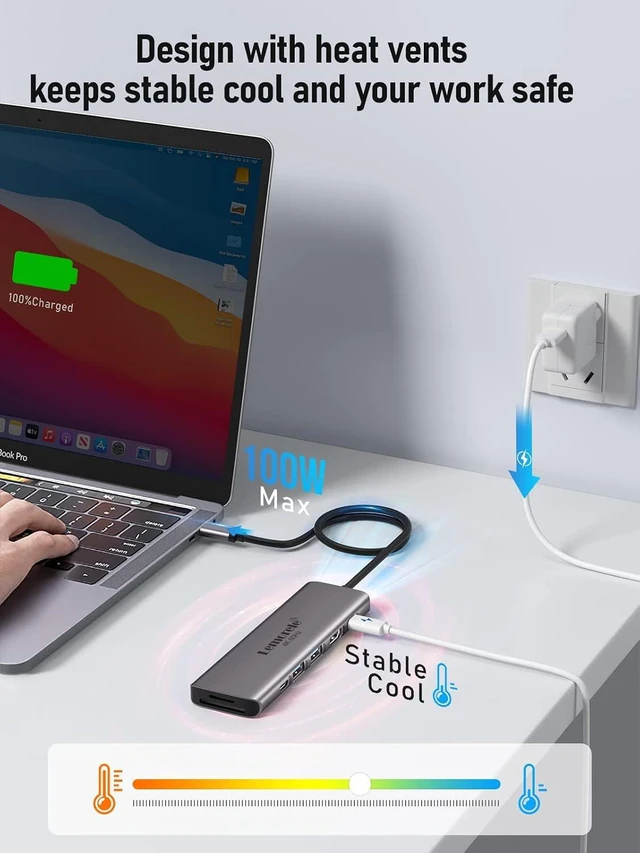 Alt view image 4 of 7 - USB C Hub Multiport Adapter,7-in-1 4K 60Hz HDMI Docking Station, 100W PD, SD/TF 3.0 Slots, 2 USB 3.0 & USB C 3.0 5Gbps Data Ports, for MacBook, iPad, Surface, XPS, ChromeBook