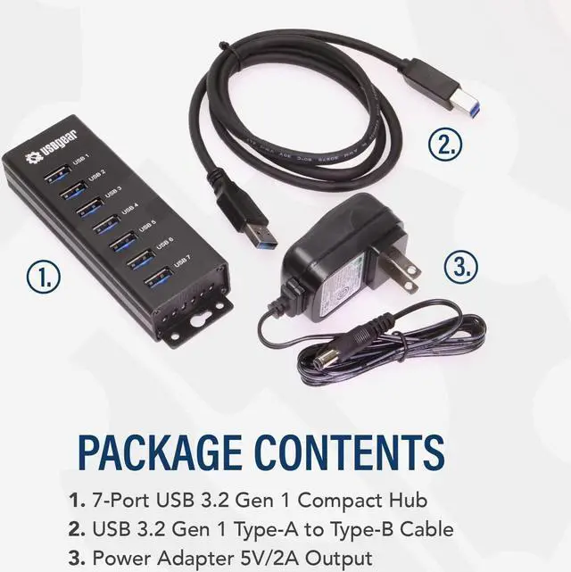Alt view image 6 of 6 - USBGear 7-Port USB 3.2 Gen 1 Charging and SuperSpeed Mountable Data Hub