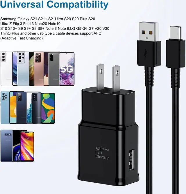 Alt view image 4 of 7 - Type C Charger Fast Charging 2 Pack USB C Android Phone Wall Charger Block & 6ft Charge Cable Cord for  Galaxy S8 / S9 / S10 Plus Active S10e S20 / S21 Ultra Plus Note 8 9 10 Pixel 3 etc