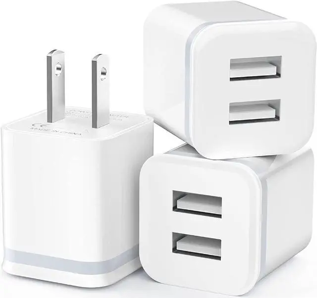 Main image of USB Wall Charger, LUOATIP 3-Pack 2.1A/5V Dual Port USB Cube Power Adapter Charger Plug Block Charging Box Brick for iPhone 13 12 11 Pro Max SE XS XR X 8 7 6 6S Plus, Samsung, LG, Moto, Android Phones