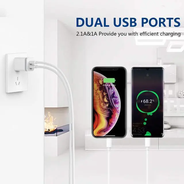 Alt view image 5 of 7 - USB Wall Charger, LUOATIP 3-Pack 2.1A/5V Dual Port USB Cube Power Adapter Charger Plug Block Charging Box Brick for iPhone 13 12 11 Pro Max SE XS XR X 8 7 6 6S Plus, Samsung, LG, Moto, Android Phones