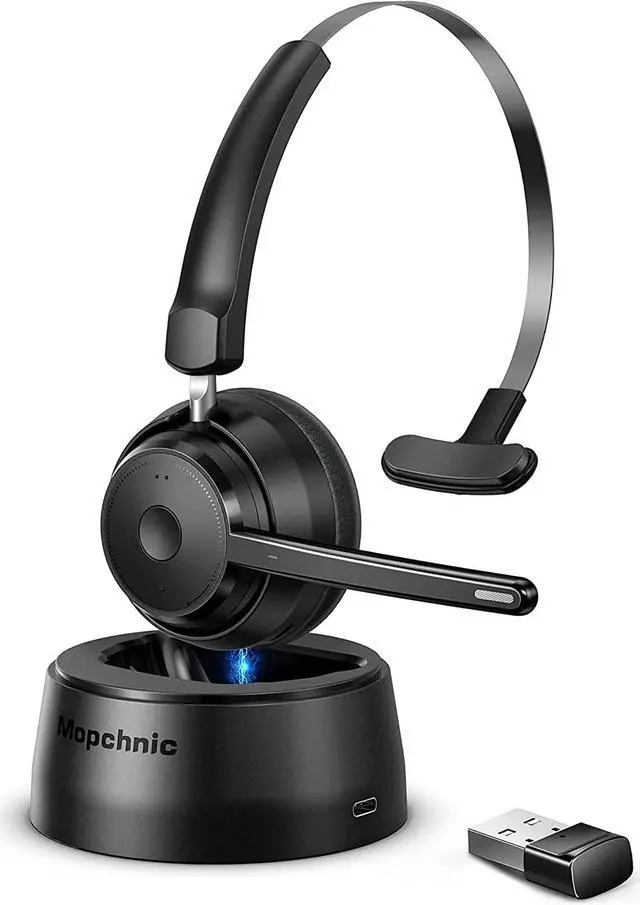 Main image of Bluetooth Headset, Wireless Headphone with Microphone for Computer, On Ear Bluetooth with USB Dongle for Office Call Center Skype Zoom Meeting Online Class (Dark Gray)