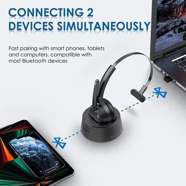 Alt view image 5 of 7 - Bluetooth Headset Wireless Headphone with AI Noise-Canceling Microphone for Computer On Ear Bluetooth Headset with USB Dongle for Office Call Center Skype Zoom Meeting Online Class (Black)