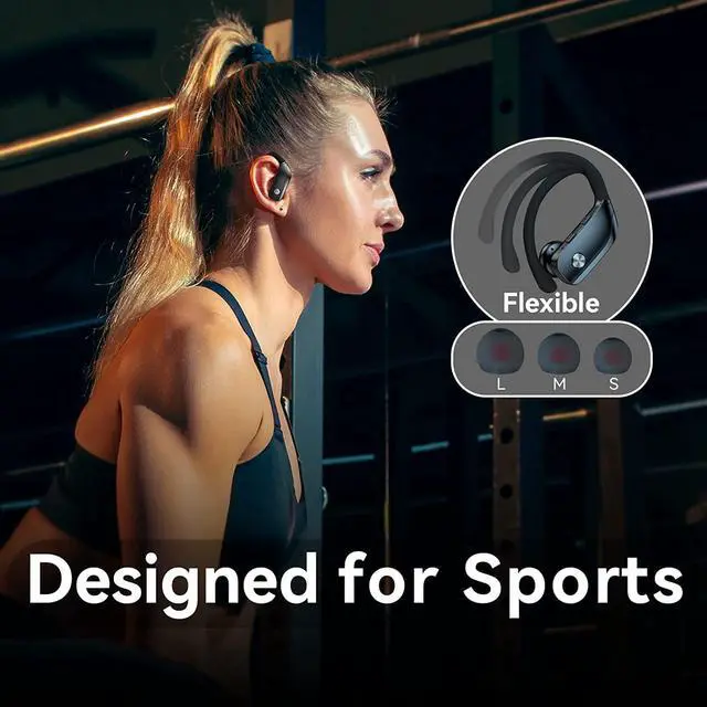 Alt view image 6 of 6 - bmani Ear Buds Wireless Earbuds Bluetooth Headphones with 80H Playtime LED Display Case, Over-Ear Hook with Mic, Stereo Sound, Easy Button Controls, Sports Earphones for Running Workout Gym Black