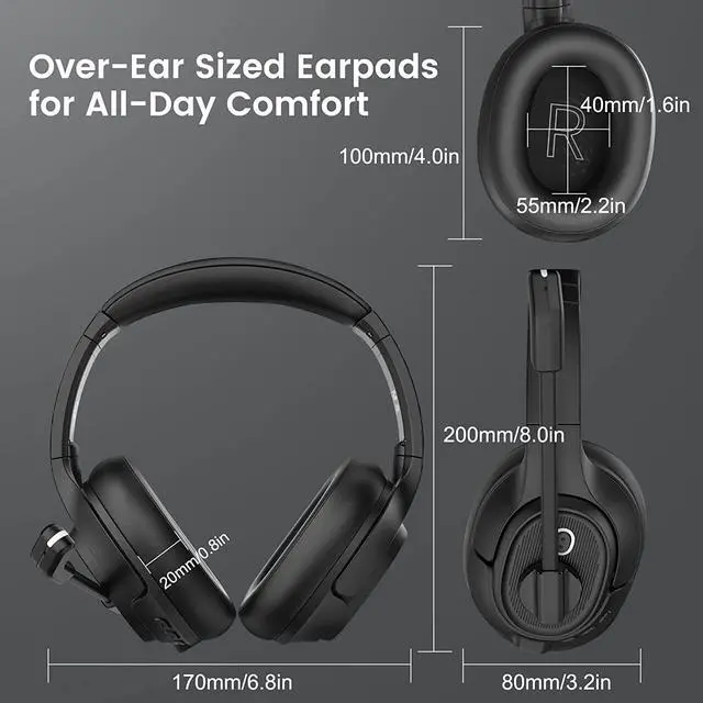 Alt view image 7 of 7 - Bluetooth Headsets with Microphone & USB Dongle, 30 Hours Talk Time & 33ft Range, AI Environmental Noise Cancelling Mic, Over-Ear Wireless Headphone for PC/Laptop/Computer/Home/Work/Office/Zoom