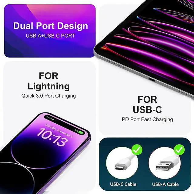 Alt view image 4 of 6 - 3 Pack USB C Wall Charger 20W Durable Dual Port QC+PD 3.0 Power Adapter Double Fast Plug Charging Block for iPhone 13/14/15/16/16 Pro/Pro Max/Plus XS/XR/X Watch Series 8/7 CubeWhite