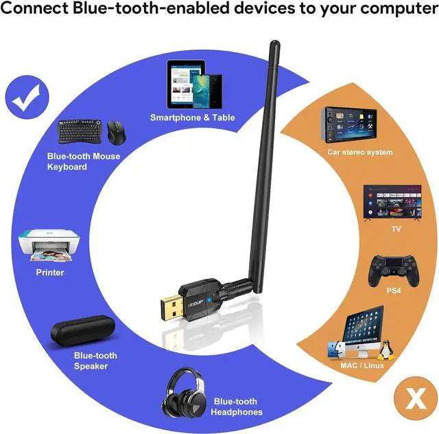 Alt view image 7 of 7 - Long Range (492Fts) Receiver & Transmitter USB Bluetooth 5.1 Adapter for PC, USB Bluetooth EDR Dongle for Bluetooth Headphone Keyboard Mouse Speaker Printer, Work for Windows 11/10/ XP/ 8/8.1/7