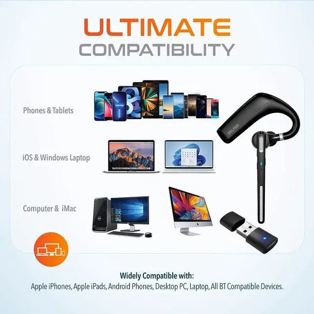 Alt view image 5 of 7 - Ultralight Bluetooth Headset with Noise Cancelling Microphone Business Wireless Headphones with Mic Auto-Pair USB Dongle for PC/Laptop Handsfree Mute & Volume Buttons for Meet|Skype|Zoom|Teams