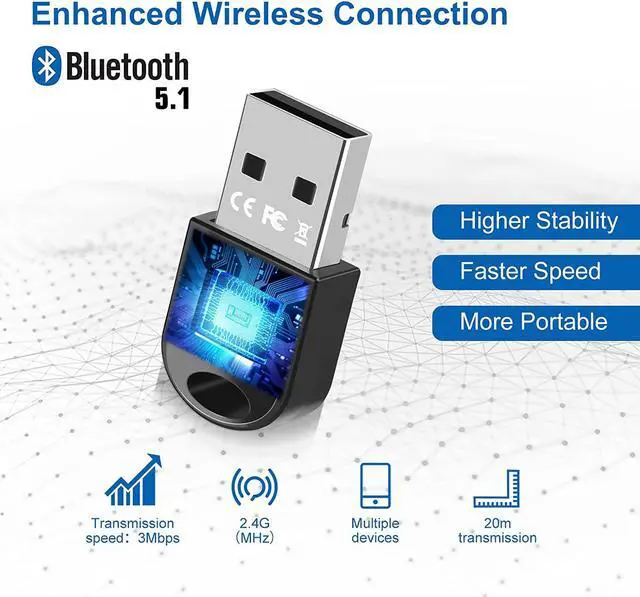 Alt view image 2 of 6 - Bluetooth Adapter for PC 5.1,Bluetooth Dongle Adapter for Windows 11/10/8.1 Driver-FreeUSB Bluetooth Adapter Plug&Play for Desktop,Laptop,Keyboard,Mouse,Headset,Speaker,Printer