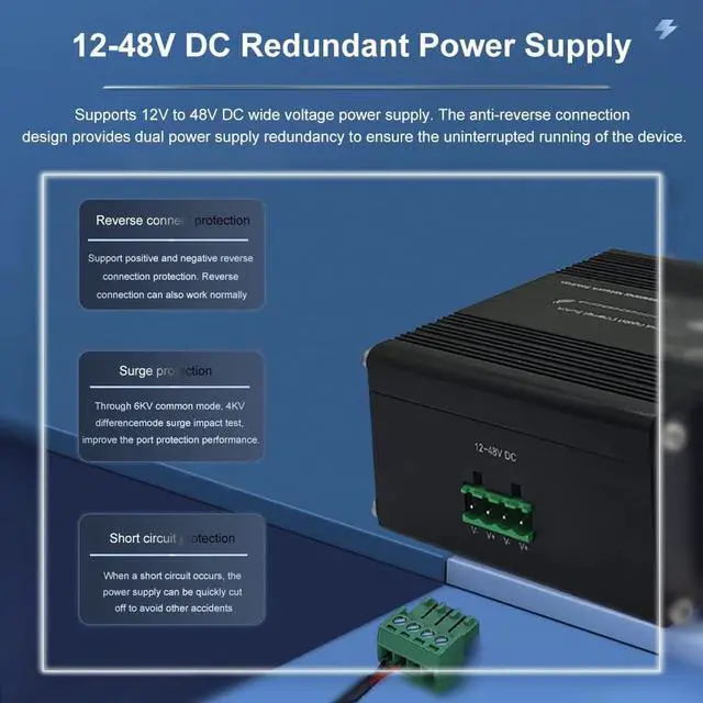 Alt view image 3 of 6 - Mini Industrial Switch 10 Ports Gigabit Switch Hardened 10 Port RJ45 10/100/1000Mbps Ethernet Switch Din Rail Mount Outdoor Ethernet Switch, Unmanaged Network Switch (-40 to 176°F) with 12-48V DC