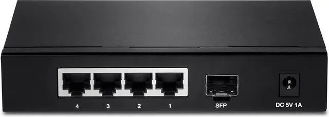 Main image of TRENDnet 4-Port Gigabit Switch with SFP Slot, TEG-S51SFP, 10 Gbps Switching Capacity, Fanless, 802.1p QoS, Rear Facing Ports, Metal Housing, Network Ethernet Switch, Lifetime Protection, Black