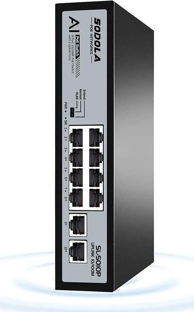 Main image of 8 Port PoE Switch 100Mbps/8 PoE+ Port,2 Ethernet Uplink,120W 802.3af/at, Extend Function, Fanless Metal Plug & Play Unmanaged Network Switch