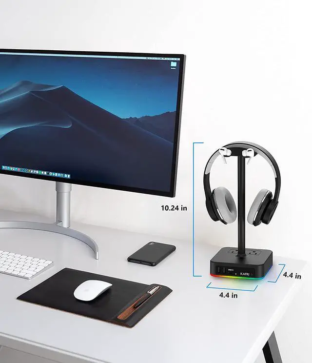 Alt view image 7 of 7 - KAFRI RGB Headphone Stand with USB A&C Charger Desk Gaming Headset Holder Hanger Rack with 3 USB Charging Port and 2 Outlet - Suitable for Gamer Desktop Table Game Earphone Accessories Boyfriend Gifts