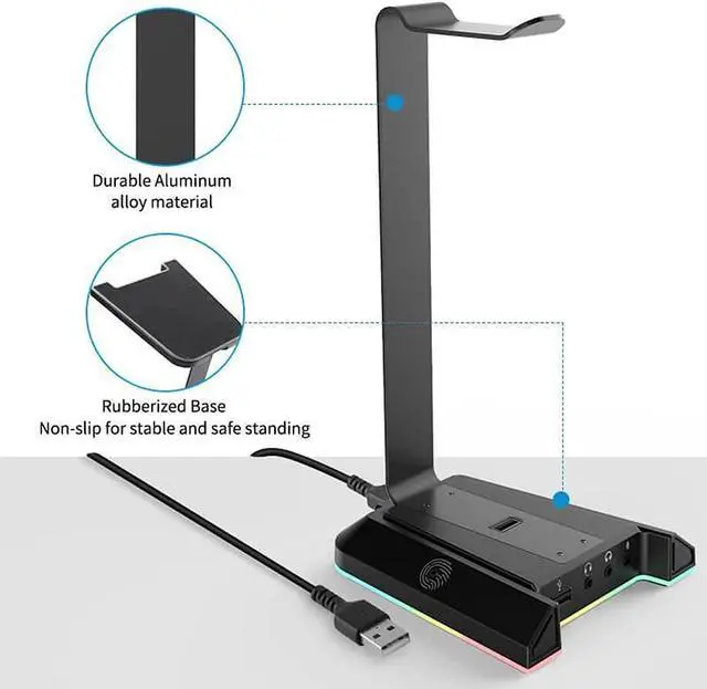 Alt view image 4 of 7 - Headset Stand, Headsets Holder with 7.1 Surround Sound & RGB Light, Gaming Headset Stand with USB & 3.5mm Port, Headphone Stand Perfect Gaming Accessories Gifts for Gamer, Suitable for Most Headphones