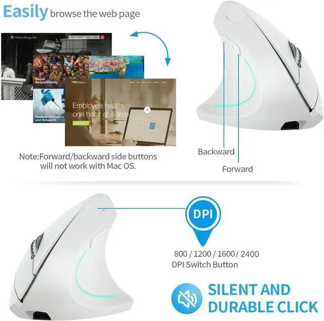 Alt view image 5 of 7 - Vertical Mouse, 2.4GHz Wireless Rechargeable Ergonomic Vertical Computer Gaming Mouse,Comfortable Grip 2400 DPI Optical USB PC Gaming Mice for Laptop MAC\u2026