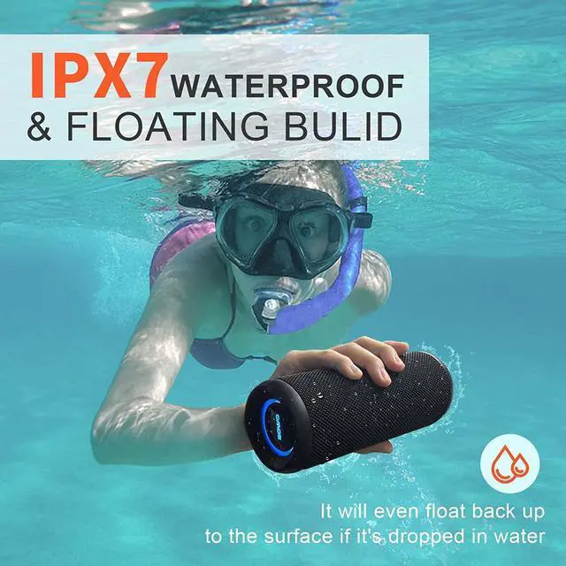 Alt view image 3 of 7 - Portable Speaker, Wireless Bluetooth Speaker, IPX7 Waterproof, 25W Loud Stereo Sound, Bassboom Technology, TWS Pairing, Built-in Mic, 16H Playtime with Lights for Home Outdoor - Black