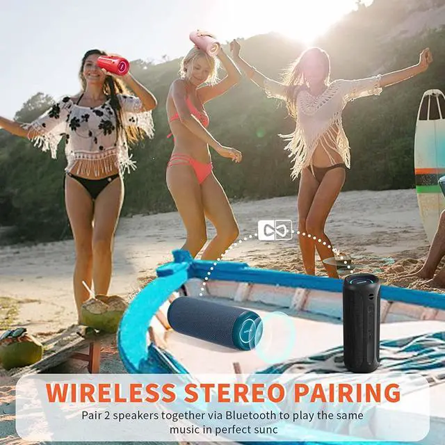 Alt view image 6 of 7 - Portable Speaker, Wireless Bluetooth Speaker, IPX7 Waterproof, 25W Loud Stereo Sound, Bassboom Technology, TWS Pairing, Built-in Mic, 16H Playtime with Lights for Home Outdoor - Black
