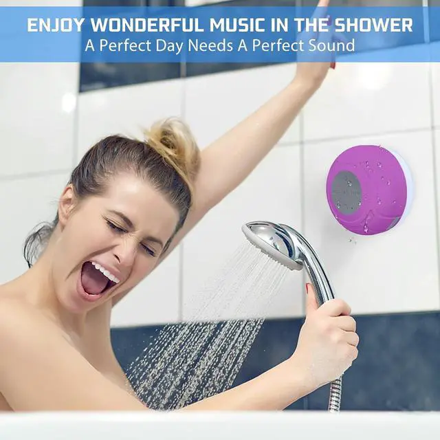 Alt view image 2 of 6 - Bluetooth Shower Speaker Waterproof Portable Wireless Water-Resistant Speaker Suction Cup,Built-in Mic Speakerphone for iPhone Phone Tablet Bathroom Kitchen - Purple