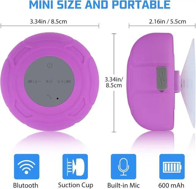 Alt view image 5 of 6 - Bluetooth Shower Speaker Waterproof Portable Wireless Water-Resistant Speaker Suction Cup,Built-in Mic Speakerphone for iPhone Phone Tablet Bathroom Kitchen - Purple