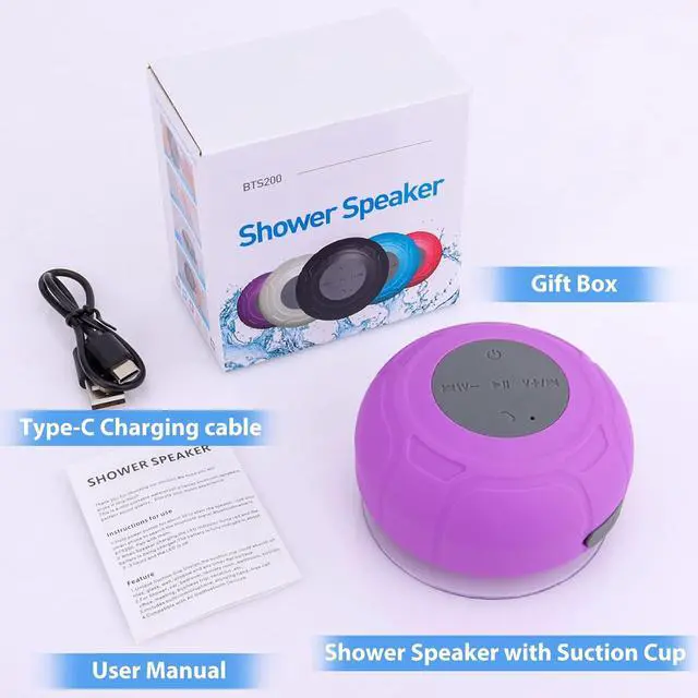 Alt view image 6 of 6 - Bluetooth Shower Speaker Waterproof Portable Wireless Water-Resistant Speaker Suction Cup,Built-in Mic Speakerphone for iPhone Phone Tablet Bathroom Kitchen - Purple