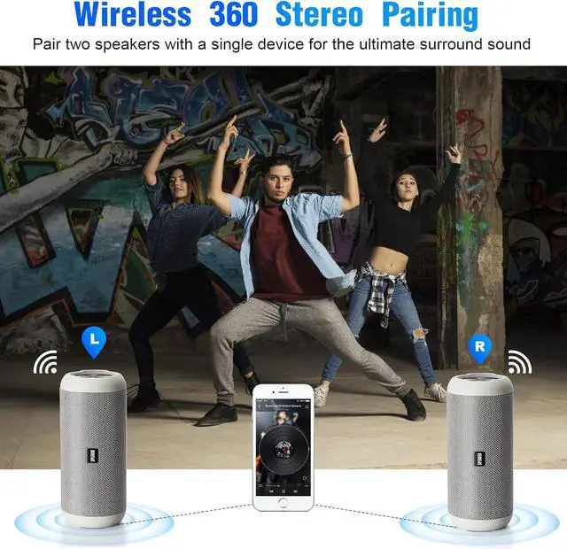 Alt view image 6 of 7 - Bluetooth Speakers, 30W Portable Speaker Loud Stereo Sound, Rich Bass IP67 Waterproof, 30+ Hour Playtime, Built-in Mic, Wireless Speaker with TF, AUX, FM for Shower, Pool, Party, Travel, Outdoors
