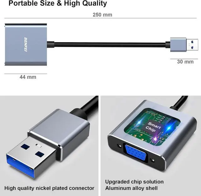 Alt view image 6 of 7 - USB 3.0 to VGA Adapter USB 3.0 to VGA Male to Female Adapter for Windows 11 Windows 10 Windows 8.1 Windows 8 Windows 7(Not for Mac)
