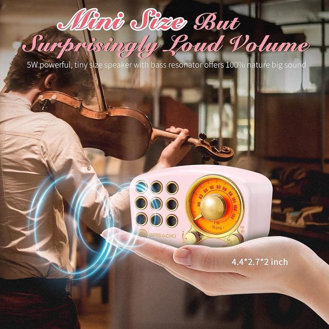 Alt view image 2 of 7 - Retro Bluetooth Speaker, Vintage Radio-Greadio FM Radio with Old fashioned Classic Style, Strong Bass Enhancement, Loud Volume, Bluetooth 5.0 Wireless Connection, TF Card and MP3 Player (Pink)
