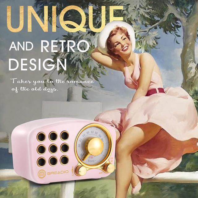 Alt view image 3 of 7 - Retro Bluetooth Speaker, Vintage Radio-Greadio FM Radio with Old fashioned Classic Style, Strong Bass Enhancement, Loud Volume, Bluetooth 5.0 Wireless Connection, TF Card and MP3 Player (Pink)