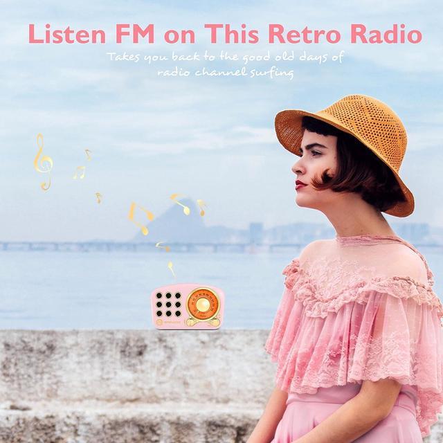 Alt view image 5 of 7 - Retro Bluetooth Speaker, Vintage Radio-Greadio FM Radio with Old fashioned Classic Style, Strong Bass Enhancement, Loud Volume, Bluetooth 5.0 Wireless Connection, TF Card and MP3 Player (Pink)
