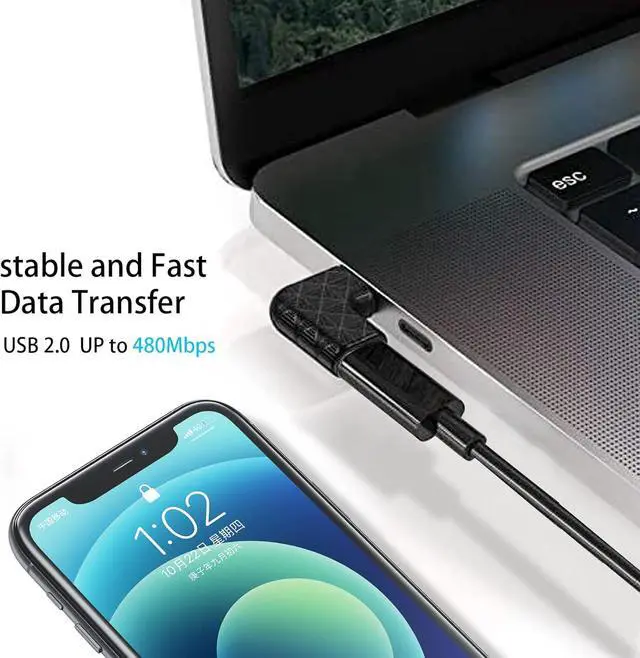 Alt view image 5 of 7 - USB-C Female to USB-A Male Right Angle 90 Degree Adapter Type C Charger Cable Power Converter for Apple iPhone 14 13 12 11 Pro Max Mini iWatch AirPods iPad  Galaxy Note 10 20 S20 S21 S22