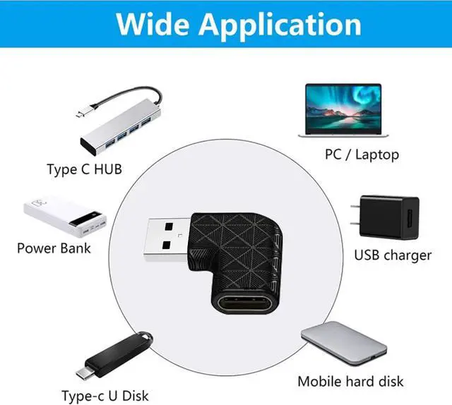 Alt view image 7 of 7 - USB-C Female to USB-A Male Right Angle 90 Degree Adapter Type C Charger Cable Power Converter for Apple iPhone 14 13 12 11 Pro Max Mini iWatch AirPods iPad  Galaxy Note 10 20 S20 S21 S22