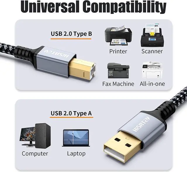 Alt view image 4 of 7 - Printer Cable 20 Feet USB Printer Cable USB 2.0 Type A Male to B Male Cable Scanner Cord High Speed Compatible with HP Canon Dell Epson Lexmark Xerox Samsung and More