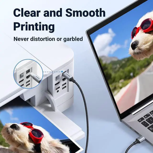 Alt view image 4 of 7 - Printer Cable 10 FT USB A to B Nylon Braided USB B Scanner Cord Compatible with Piano DAC and More