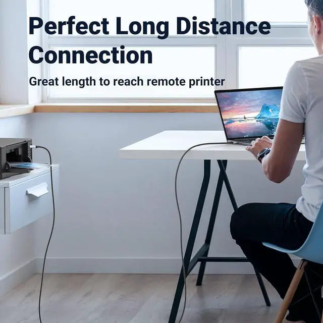 Alt view image 6 of 7 - Printer Cable 10 FT USB A to B Nylon Braided USB B Scanner Cord Compatible with Piano DAC and More