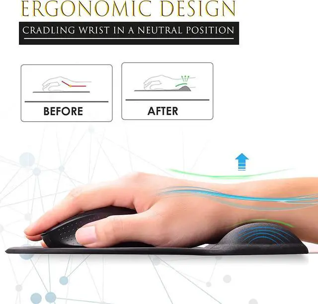 Alt view image 3 of 7 - Ergonomic Mouse Pad with Wrist Support Gel Mouse Pad with Wrist Rest Comfortable Computer Mouse Pad for Laptop Pain Relief Mousepad with Non-slip PU Base for Office & Home 9.4 x 8.1 in Black