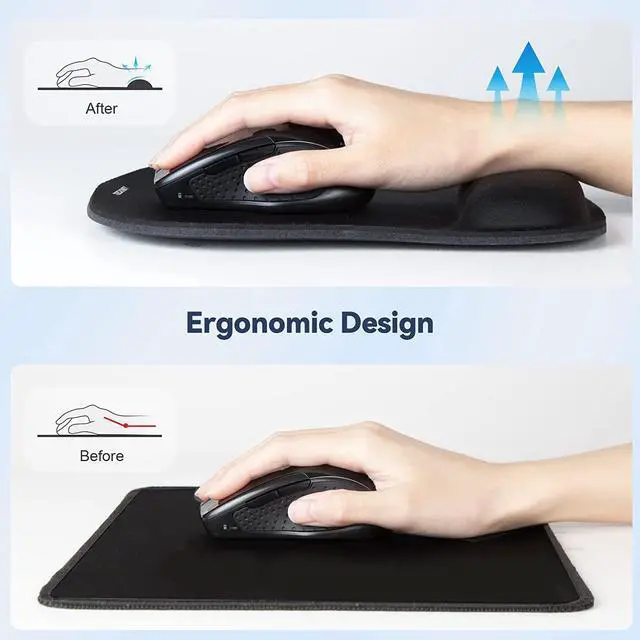 Alt view image 2 of 7 - TECKNET 2 Pack Mouse Pad with Wrist Support, Ergonomic Gaming Mouse Pad Pain Relief, Portable Comfortable Mousepad for Computer, Laptop, Office, Home Non-Slip Base, Waterproof Surface - Black