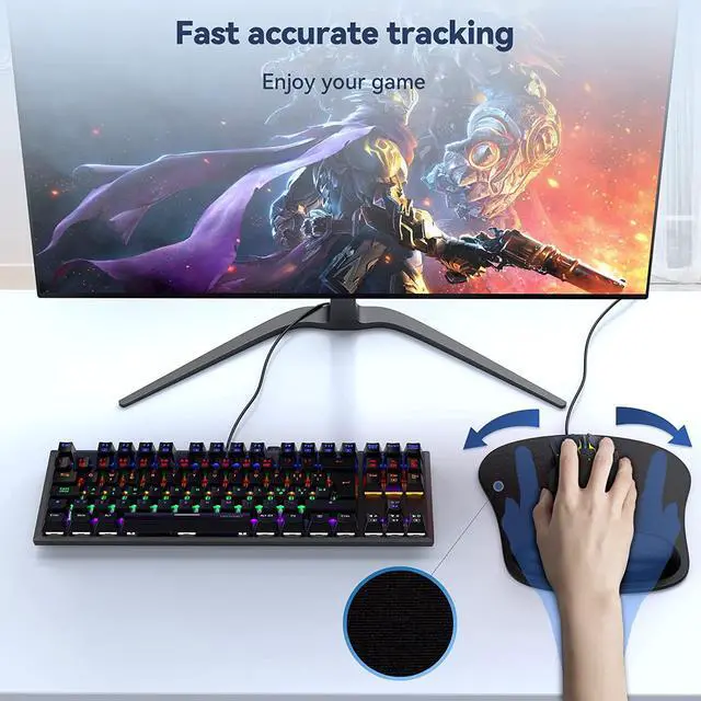 Alt view image 7 of 7 - TECKNET 2 Pack Mouse Pad with Wrist Support, Ergonomic Gaming Mouse Pad Pain Relief, Portable Comfortable Mousepad for Computer, Laptop, Office, Home Non-Slip Base, Waterproof Surface - Black