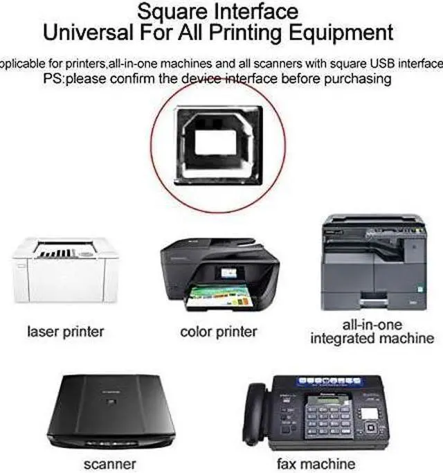 Alt view image 3 of 7 - Printer to Computer USB Scanner Cable High Speed A Male to B Male Cord Compatible with HP Canon Dell Epson Lexmark Xerox Samsung and More (10FT)