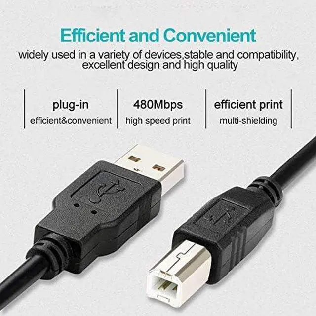 Alt view image 6 of 7 - Printer to Computer USB Scanner Cable High Speed A Male to B Male Cord Compatible with HP Canon Dell Epson Lexmark Xerox Samsung and More (10FT)