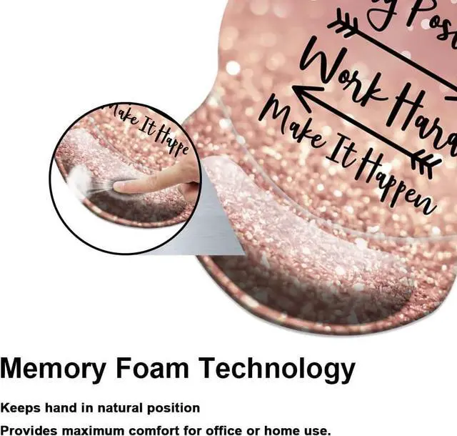 Alt view image 3 of 6 - Mouse Pad with Wrist Support Non Slip Mousepad Wrist Rest for Office Computer Laptop & Mac- Durable & Comfortable & Lightweight Ergonomic Support Mouse Mat Glitter Quote