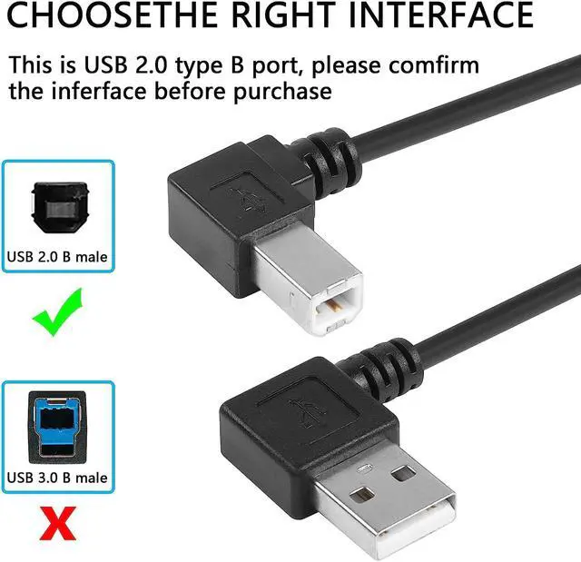 Alt view image 2 of 6 - 90 Degree Left Angle USB Printer Scanner Cable, 1ft Type A to B USB 2.0