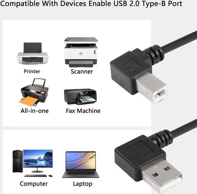 Alt view image 3 of 6 - 90 Degree Left Angle USB Printer Scanner Cable, 1ft Type A to B USB 2.0
