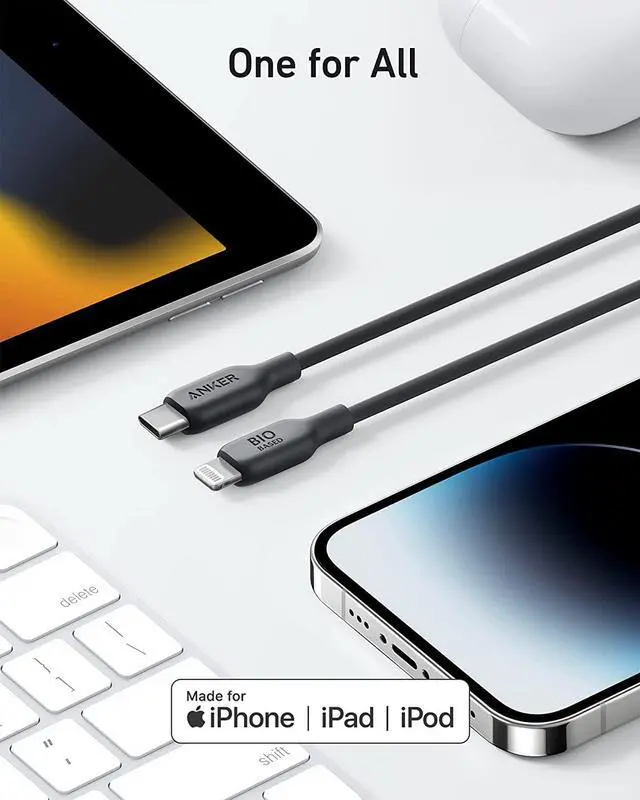 Alt view image 5 of 6 - USB C to Lightning Cable[6FT] MFi Certified Bio-Based Charging Cord for iPhone 14 Series and More(USB 2.0 Black)