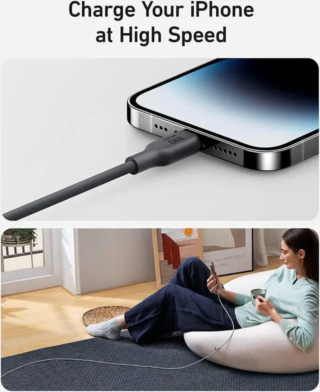 Alt view image 6 of 6 - USB C to Lightning Cable[6FT] MFi Certified Bio-Based Charging Cord for iPhone 14 Series and More(USB 2.0 Black)