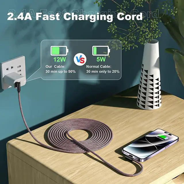 Alt view image 2 of 7 - 3 Pack iPhone Charger 10FT [ MFi Certified] Right Angle Lightning Cable Fast Charging Cord Car Cable for iPhone 14 13 12 11 Pro/Pro Max/Mini/XS/XR/8 7 Plus iPad CarPlay