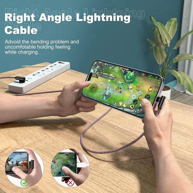 Alt view image 4 of 7 - 3 Pack iPhone Charger 10FT [ MFi Certified] Right Angle Lightning Cable Fast Charging Cord Car Cable for iPhone 14 13 12 11 Pro/Pro Max/Mini/XS/XR/8 7 Plus iPad CarPlay