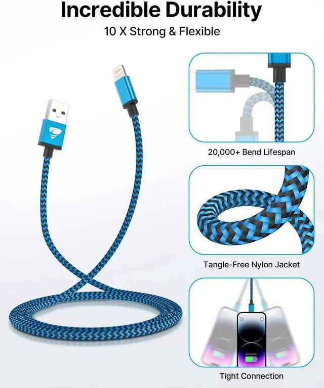 Alt view image 6 of 7 - Aioneus iPhone Charger Cord 3ft 3Pack MFi Certified Lightning Cable Fast Charging Nylon Braided Phone Charger Cable Compatible with iPhone 14 13 Pro 12 Pro 11 Pro Xs Max Xr 8 7Plus SE