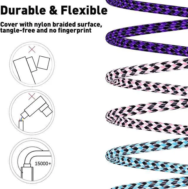 Alt view image 3 of 7 - iPhone Charger Cord Lightning Cable 10 ft 3 Pack iPhone Charging Cable Long iPhone 11 Charger 10ft [Apple Certified] Nylon Braided Fast Charging for 13 mini/13/12/11 Pro MAX/XR/XS/8/7/Plus/6S/SE/iPad