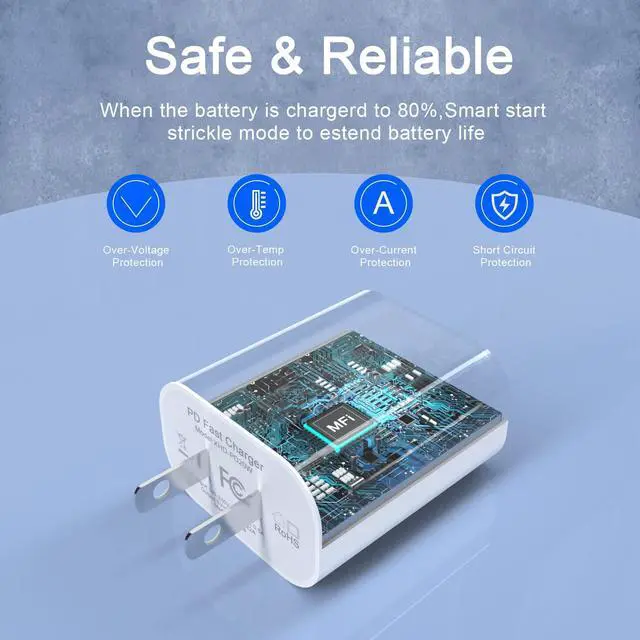 Alt view image 5 of 7 - iPhone Charger Fast Charging 10 FT 2 Pack 20W USB C Wall Charger Block with 10FT Long Type C to Lightning Fast Charging Data Sync Cable Compatible for iPhone 14 13 12 11 Pro Max XS XR X iPad