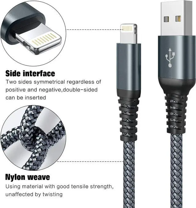 Alt view image 3 of 6 - iPhone Charger MFi Certified Lightning Cable 3Pack 6FT iPhone Charger Cord Fast Charging Nylon Braided Apple Charger Compatible with iPhone 14/13/12/11/X/Pro/Max/8/7/6/6S/SE/Plus/iPad(Gray)